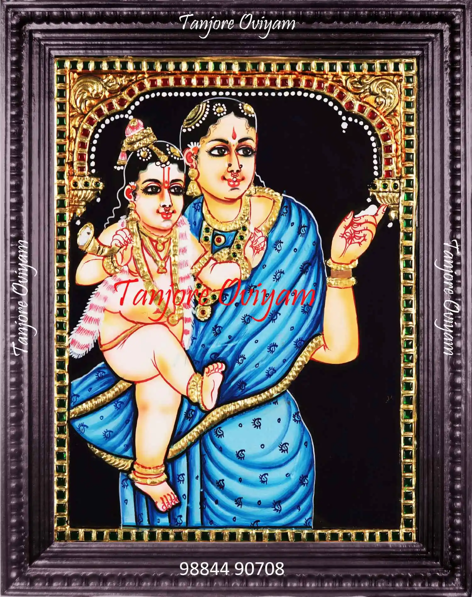Yashodha Krishna painting showing mother Yashoda holding young Krishna in traditional Tanjore art style